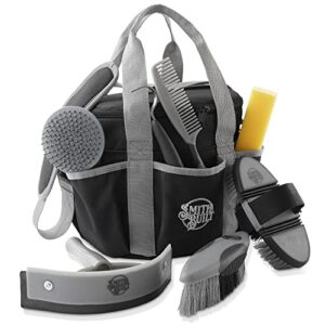 smithbuilt 8-piece horse grooming tool kit with tote bag, gray/black