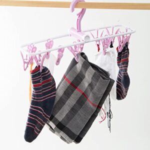 THIDARGO 2 PCS Small Clothes Underwear Drying Racks 12 Clips 360° Rotatable Hook Hanging Drying Rack Foldable Portable Hangers for Drying Gloves Bras Baby Clothes Towel Socks (1Blue+ 1Purple)