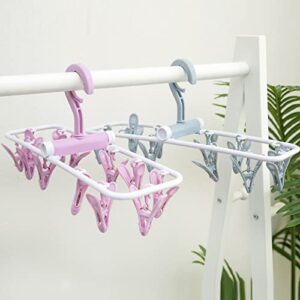 THIDARGO 2 PCS Small Clothes Underwear Drying Racks 12 Clips 360° Rotatable Hook Hanging Drying Rack Foldable Portable Hangers for Drying Gloves Bras Baby Clothes Towel Socks (1Blue+ 1Purple)