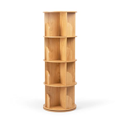 Rotating Bookshelf 360 Display, 4 Tier Floor Standing Bookcase for Kids & Adults, Solid Wood Narrow Spinning Bookshelf Organizer for Study Room, Living Room, Classroom & Bedroom.