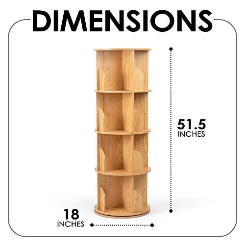 Rotating Bookshelf 360 Display, 4 Tier Floor Standing Bookcase for Kids & Adults, Solid Wood Narrow Spinning Bookshelf Organizer for Study Room, Living Room, Classroom & Bedroom.