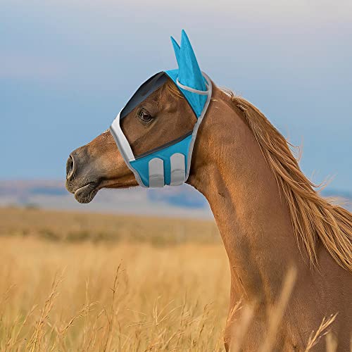 SmithBuilt Comfort Fly Mask with Ears for Horses (Teal, Pony) - Fleece Padding, Fine Mesh, UV Protection