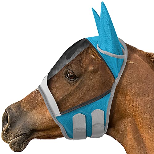 SmithBuilt Comfort Fly Mask with Ears for Horses (Teal, Pony) - Fleece Padding, Fine Mesh, UV Protection