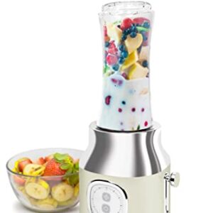 Classic Retro Electric Pulse Blender, 1 Liter Glass Pitcher, Includes Tritan Personal Travel Bottle With Lid And Storage Container, High Power 300 Watts Crushes And Pulverizes Ice Cubes