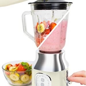 Classic Retro Electric Pulse Blender, 1 Liter Glass Pitcher, Includes Tritan Personal Travel Bottle With Lid And Storage Container, High Power 300 Watts Crushes And Pulverizes Ice Cubes