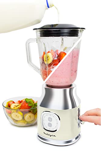 Classic Retro Electric Pulse Blender, 1 Liter Glass Pitcher, Includes Tritan Personal Travel Bottle With Lid And Storage Container, High Power 300 Watts Crushes And Pulverizes Ice Cubes