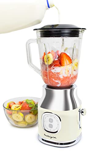 Classic Retro Electric Pulse Blender, 1 Liter Glass Pitcher, Includes Tritan Personal Travel Bottle With Lid And Storage Container, High Power 300 Watts Crushes And Pulverizes Ice Cubes