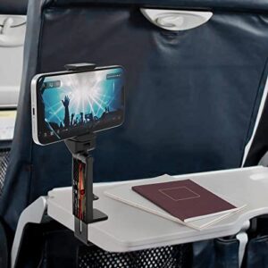 Travel Accessories, Universal Seat Back Tray Table Hands Free Phone Clip Holder, Adjustable Pocket Size Airplane Travel Essentials Compatible with iPhone and Android American Flag Spartan Skull