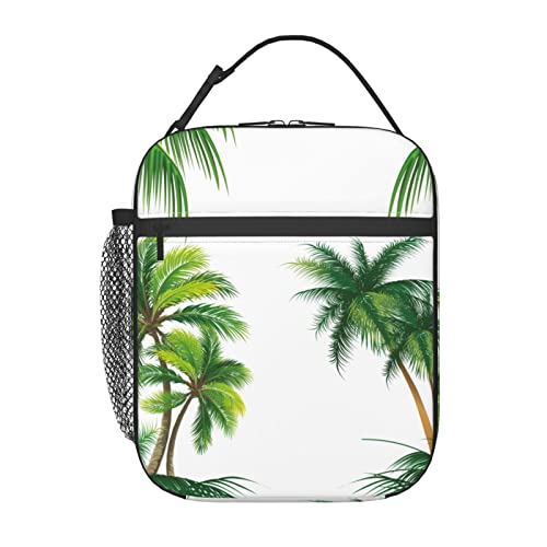 Insulated Lunch Bag For Women/Men,Coconut Palm Tree Nature Paradise Plants Foliage Leaves Digital,Reusable Lunch Box For Office Work School Picnic Beach,Leakproof Cooler Tote Bag Freezable Lunch Bag