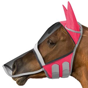smithbuilt comfort fly mask with ears and long nose for horses (pink, horse) - fleece padding, fine mesh, uv protection