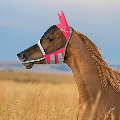 SmithBuilt Comfort Fly Mask with Ears and Long Nose for Horses (Pink, Horse) - Fleece Padding, Fine Mesh, UV Protection