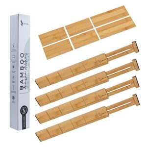 bamboo drawer dividers set of 4, expandable drawer organizer, utensil drawer organizer, dresser drawer divider, drawer separators, adjustable drawer divider with secure hold and protective padding