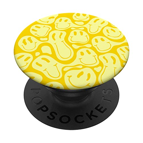 aesthetic trippy liquid swirl dripping yellow smile face PopSockets Swappable PopGrip