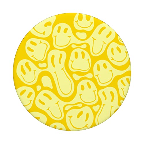 aesthetic trippy liquid swirl dripping yellow smile face PopSockets Swappable PopGrip