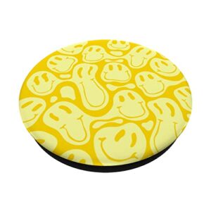 aesthetic trippy liquid swirl dripping yellow smile face PopSockets Swappable PopGrip