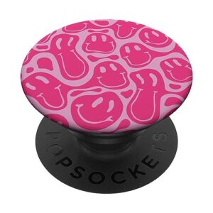 aesthetic trippy pink liquid swirl dripping smile face PopSockets Standard PopGrip