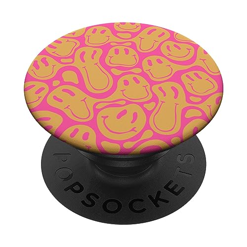 aesthetic teen pink liquid swirl dripping yellow smile face PopSockets Standard PopGrip