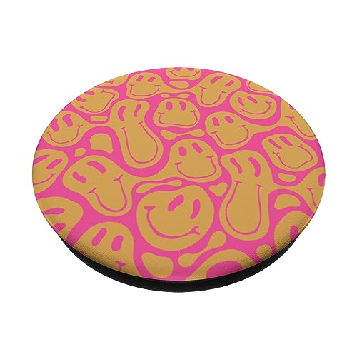 aesthetic teen pink liquid swirl dripping yellow smile face PopSockets Standard PopGrip