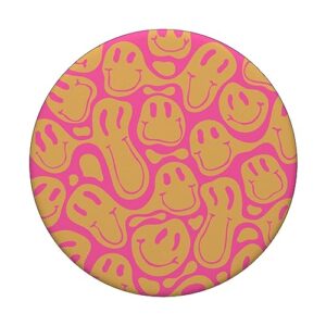 aesthetic teen pink liquid swirl dripping yellow smile face PopSockets Standard PopGrip