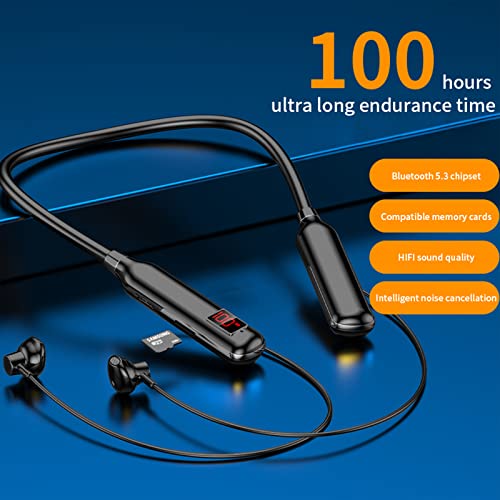 EAVAN Wireless Bluetooth Neckband Headphone with 50Hrs Playtime, 14 mm Drivers,HD Call, USB-C Fast Charging,with TF Card Slot and LED Power Display Neck Headset, Foldable & Lightweight Build