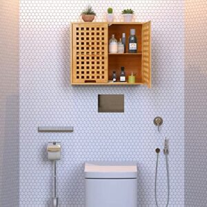 Bathroom Wall Cabinet Wall Mounted Organizer, Medicine Cabinet, Over The Toilet Storage, Bamboo Medicine Cabinets with Doors and Shelves, Wall Storage for Bathroom Kitchen Living Room (New Version)