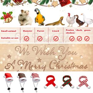 12 Pcs Christmas Pet Chicken Hat Scarf Set Mini Red Green Santa Hat Scarf Xmas Small Animal Hat with Adjustable Chin Strap for Hen Duck Hamster Guinea Pig Kitty Puppy Parrot(Stripe Style, Small)