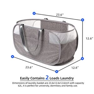 Tengou 62L Collapsible Laundry Basket, Reinforced Handles & One Shoulder Crossbody, Easy to Go Up and Down Stairs breathable mesh Large Laundry Hamper for Clothes