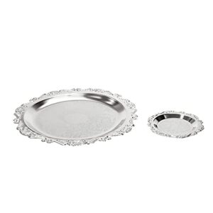 kumgrot 2pcs elegant serving platter round dessert trays candy trays dish decorative for party wedding home decor silver serving trays 11cm/4in and 25cm/1in diameter