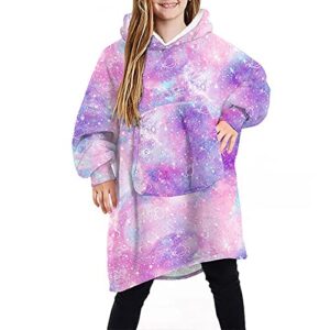 Jodimitty Blanket Hoodie for Kids Oversized Wearable Blanket Sherpa Sweatshirt With Pocket Cute Hooded Plush Blanket Purple Red