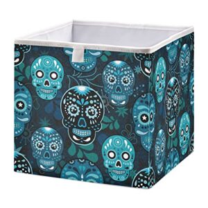 skull foldable cube storage bins, 11 x 11 x 11 inches, fabric storage baskets bins for nursery,closet shelf,home organization