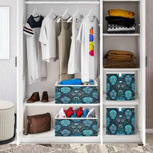 Skull Foldable Cube Storage Bins, 11 x 11 x 11 inches, Fabric Storage Baskets Bins for Nursery,Closet Shelf,Home Organization