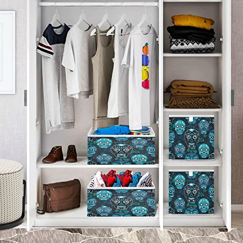 Skull Foldable Cube Storage Bins, 11 x 11 x 11 inches, Fabric Storage Baskets Bins for Nursery,Closet Shelf,Home Organization