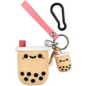 aiiekz cute airpods case with boba keychain,girly pink boba milk tea silicone protective case compatible with airpods 2&1 generation case for girls and women