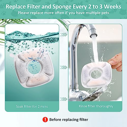 4 Pack Replacement Filters & 4 Pack Replacement Pre-Filter Sponges for 67/95/135/85oz Automatic Pet Fountain, BFLICROY Cat Water Fountain Filters, Triple Filtration Dog Fountain Filter Replacement