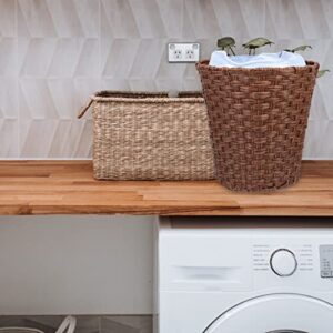 Cabilock Wicker Waste Basket Woven Trash Can Round Decorative Garbage Waste Bin Plastic Dirty Clothes Basket Storage Basket for Bedroom Bathroom Kitchen Home Office Coffee