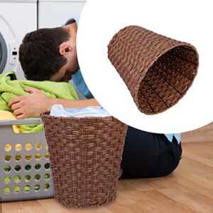 Cabilock Wicker Waste Basket Woven Trash Can Round Decorative Garbage Waste Bin Plastic Dirty Clothes Basket Storage Basket for Bedroom Bathroom Kitchen Home Office Coffee