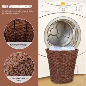 Cabilock Wicker Waste Basket Woven Trash Can Round Decorative Garbage Waste Bin Plastic Dirty Clothes Basket Storage Basket for Bedroom Bathroom Kitchen Home Office Coffee