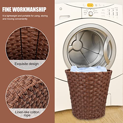 Cabilock Wicker Waste Basket Woven Trash Can Round Decorative Garbage Waste Bin Plastic Dirty Clothes Basket Storage Basket for Bedroom Bathroom Kitchen Home Office Coffee