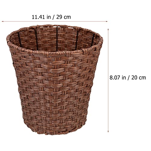 Cabilock Wicker Waste Basket Woven Trash Can Round Decorative Garbage Waste Bin Plastic Dirty Clothes Basket Storage Basket for Bedroom Bathroom Kitchen Home Office Coffee