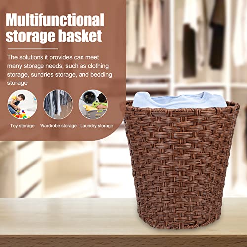 Cabilock Wicker Waste Basket Woven Trash Can Round Decorative Garbage Waste Bin Plastic Dirty Clothes Basket Storage Basket for Bedroom Bathroom Kitchen Home Office Coffee