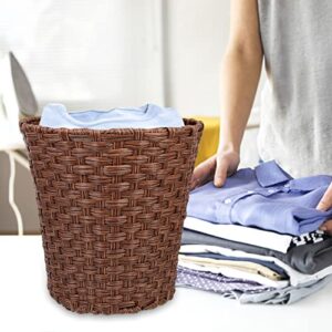 Cabilock Wicker Waste Basket Woven Trash Can Round Decorative Garbage Waste Bin Plastic Dirty Clothes Basket Storage Basket for Bedroom Bathroom Kitchen Home Office Coffee