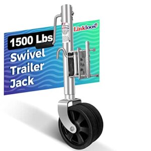 linkloos swivel trailer jack, 1500 lbs capacity dual 6 inch wheel,10.5" lift, 25 to 35" length lift heavy duty boat trailer jack for swing-back boat, rv utility