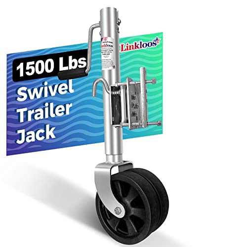 Linkloos Swivel Trailer Jack, 1500 Lbs Capacity Dual 6 inch Wheel,10.5" Lift, 25 to 35" Length Lift Heavy Duty Boat Trailer Jack for Swing-Back Boat, RV Utility