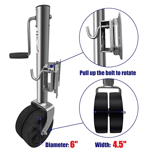 Linkloos Swivel Trailer Jack, 1500 Lbs Capacity Dual 6 inch Wheel,10.5" Lift, 25 to 35" Length Lift Heavy Duty Boat Trailer Jack for Swing-Back Boat, RV Utility