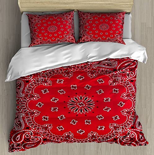 Bandana - Red - Duvet Cover Set Soft Comforter Cover Pillowcase Bed Set Unique Printed Floral Pattern Design Duvet Covers Blanket Cover Queen/Full Size