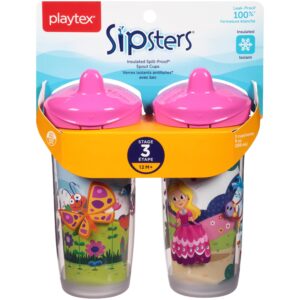 Playtex Sipsters Stage 3 Spill-Proof, Leak-Proof, Break-Proof Insulated Spout Sippy Cups - 9 Ounce - 2 Pack (Color and Design May Vary)