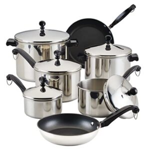 farberware classic stainless steel cookware pots and pans set, 15-piece,50049,silver