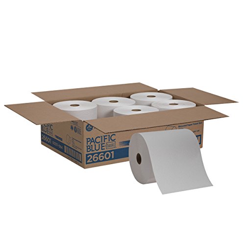 Georgia-Pacific Blue Basic Recycled Paper Towel Rolls (Previously Branded Envision) by PRO , White, 26601, 800 Feet Per Roll, 6 Rolls Per Case