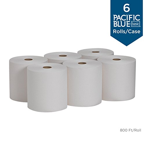 Georgia-Pacific Blue Basic Recycled Paper Towel Rolls (Previously Branded Envision) by PRO , White, 26601, 800 Feet Per Roll, 6 Rolls Per Case