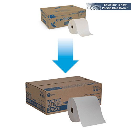 Georgia-Pacific Blue Basic Recycled Paper Towel Rolls (Previously Branded Envision) by PRO , White, 26601, 800 Feet Per Roll, 6 Rolls Per Case